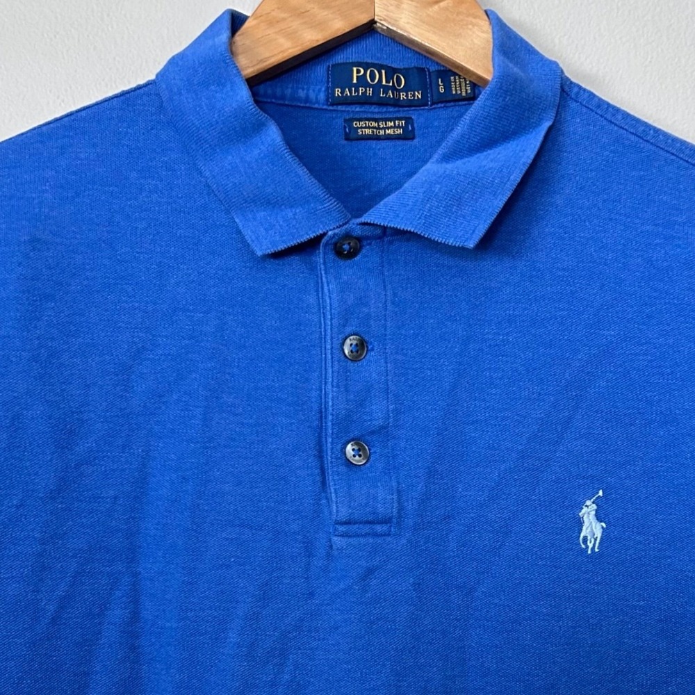 Polo Ralph Lauren Polo Shirt Mens Large Blue Custom Slim Fit Stretch Mesh Pony